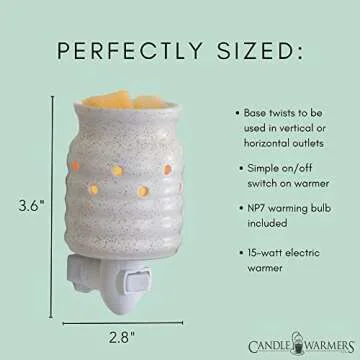 Candle Warmers Etc Pluggable Fragrance Warmer- Decorative Plug-in for Warming Scented Candle Wax Melts and Tarts or Fragrance Oils, White Farmhouse