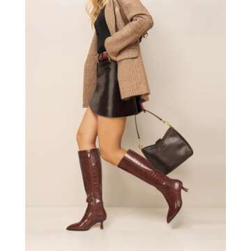 MUCCCUTE Brown Knee High Boots for Women with Kitten Heel