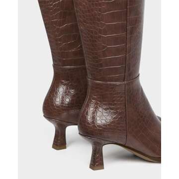 MUCCCUTE Brown Knee High Boots for Women with Kitten Heel