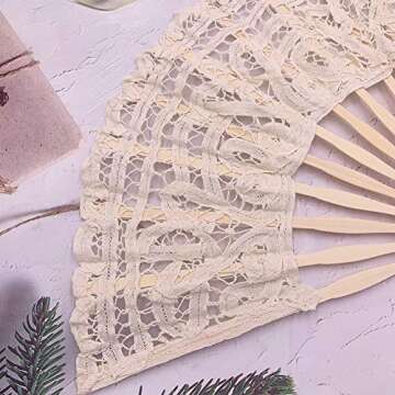 Folding Hand Fan,Womens Lace Fan Elegant Cotton Fan Handmade Vintage Retro Fan with Bamboo Staves and Silk Tassels for Wedding Bridal Shower Dancing Party