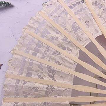 Folding Hand Fan,Womens Lace Fan Elegant Cotton Fan Handmade Vintage Retro Fan with Bamboo Staves and Silk Tassels for Wedding Bridal Shower Dancing Party