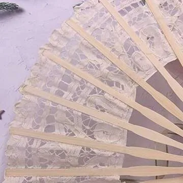 Folding Hand Fan,Womens Lace Fan Elegant Cotton Fan Handmade Vintage Retro Fan with Bamboo Staves and Silk Tassels for Wedding Bridal Shower Dancing Party