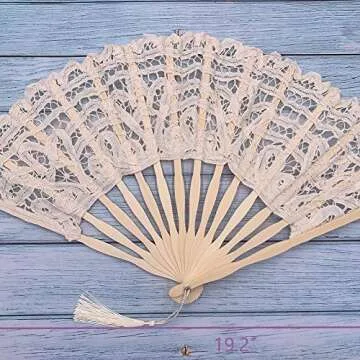 Folding Hand Fan,Womens Lace Fan Elegant Cotton Fan Handmade Vintage Retro Fan with Bamboo Staves and Silk Tassels for Wedding Bridal Shower Dancing Party