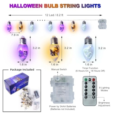 Halloween Bulb String Lights - 12 LED Battery Operated