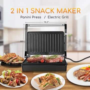 Panini Press Sandwich Maker, Aigostar 1000W Sandwich Press Grill with Non-Stick Coated Plates, Indicator Light, Locking Lid, Cool Touch Handle, Panini Maker Panini Press Grill Easy to Storage & Clean