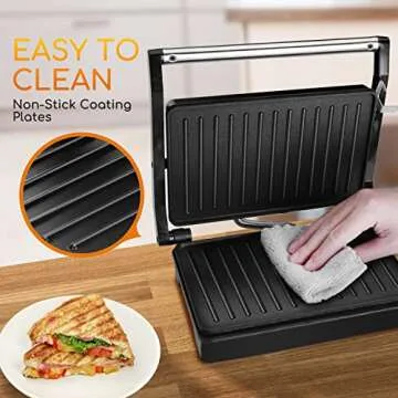Panini Press Sandwich Maker, Aigostar 1000W Sandwich Press Grill with Non-Stick Coated Plates, Indicator Light, Locking Lid, Cool Touch Handle, Panini Maker Panini Press Grill Easy to Storage & Clean