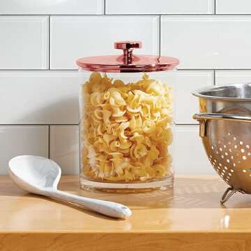 mDesign Large Modern Kitchen Apothecary Storage Organizer Canister Jars - Plastic Containers - Organization Holder for Pantry, Counter, Cabinet, Cupboard, Lumiere Collection, 2 Pack, Clear/Rose Gold