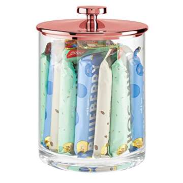 mDesign Large Modern Kitchen Apothecary Storage Organizer Canister Jars - Plastic Containers - Organization Holder for Pantry, Counter, Cabinet, Cupboard, Lumiere Collection, 2 Pack, Clear/Rose Gold