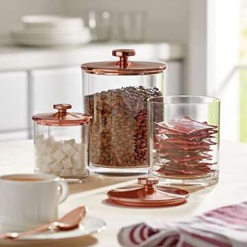 mDesign Large Modern Kitchen Apothecary Storage Organizer Canister Jars - Plastic Containers - Organization Holder for Pantry, Counter, Cabinet, Cupboard, Lumiere Collection, 2 Pack, Clear/Rose Gold