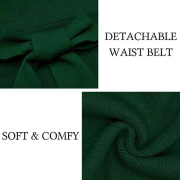 Mansy Women's Sexy Cocktail Batwing Long Sleeve Backless Mock Wrap Knit Sweater Mini Dress (Medium, Dark Green)