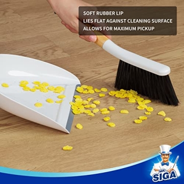 Compact MR.SIGA Dustpan and Brush Set with Bamboo Handle