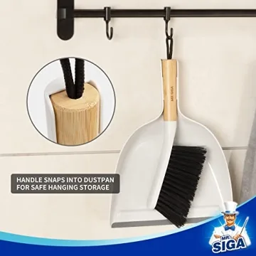Compact MR.SIGA Dustpan and Brush Set with Bamboo Handle