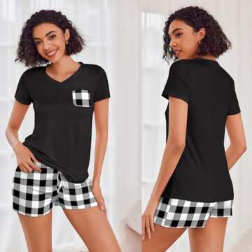 Ekouaer Womens Pajama Sets Short Sleeve Pajamas for Women Sets Soft Lounge Sets Casual V Neck Sleepw...