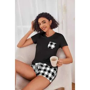 Ekouaer Pajama Sets Soft Short Sleeve Women Sleepwear