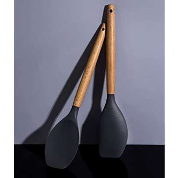 ORIGRACE Heat Resistant Silicone Spatulas Set for Nonstick Cookware, Wooden Handle Rubber Spatulas G...