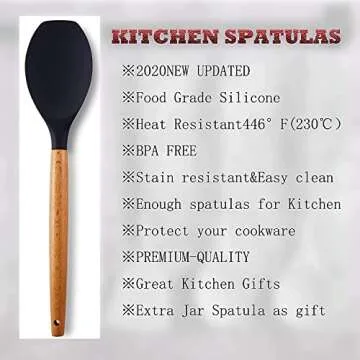 ORIGRACE Heat Resistant Silicone Spatulas Set for Nonstick Cookware, Wooden Handle Rubber Spatulas Gray, Kitchen Cooking Spoon Spatula Utensils Set Non-Stick Baking&Mixing Scraper Silicon Spatula sets