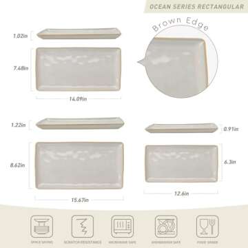 famiware Serving Platter, Rectangular 15.67/14.1/12.6 inch Serving Dishes for Entertaining, Microwav...