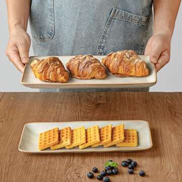 famiware Serving Platter, Rectangular 15.67/14.1/12.6 inch Serving Dishes for Entertaining, Microwave Dishwasher Safe, Stonware Serving Trays for Party, Turkey, Cheese, Ocean Series, Cappuccino White