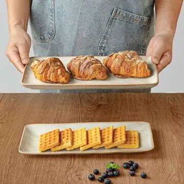 famiware Serving Platter, Rectangular 15.67/14.1/12.6 inch Serving Dishes for Entertaining, Microwave Dishwasher Safe, Stonware Serving Trays for Party, Turkey, Cheese, Ocean Series, Cappuccino White