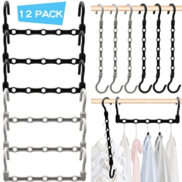College Dorm Closet Organizer - 12 Pack Space Saving Hangers with 5 Slots