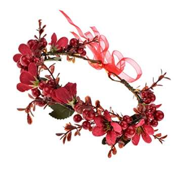TOECWEGR Christmas Headband Flower Crown Floral Wreath Red Berry Pine Cone Crown Forest Woodland Wed...