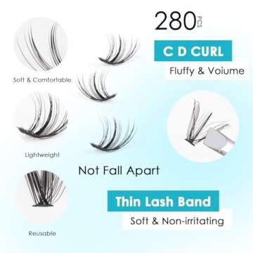 SISILILY 280pcs Lash Clusters Fluffy Cluster Eyelash Extensions 30D 40D Individual Lashes with Bond and Seal-Mega Cluster Lashes False Eyelashes with Eyelash Remover and Lash Tweezers D Curl-30D+40D