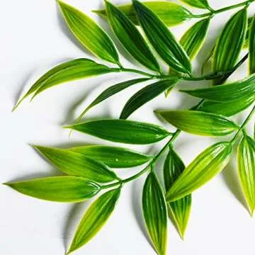 SzJias 5 Pcs Artificial Hanging Plants Outdoor Fake Hanging Plant Bamboo Leaves Plants Faux Hanging Plants for Patio Porch Outdoor Plants Decor