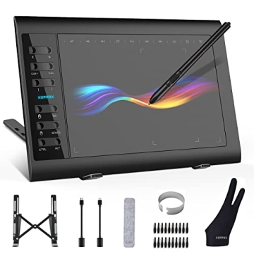 XOPPOX Graphics Drawing Tablet 10 x 6 Inch Large Active Area with 8192 Levels Battery-Free Pen and 1...