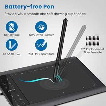 XOPPOX Graphics Tablet with 8192 Pressure Levels and No-Battery Pen