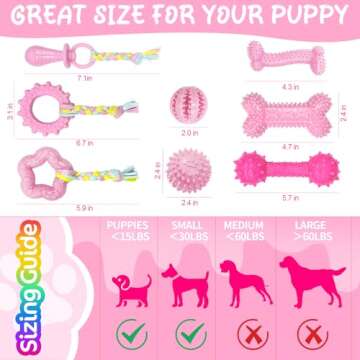 Omivine Puppy Chew Toys for Teething Small Dogs, 8 Pack Puppy Toys for Teething Treat Interactive to Keep Them Busy, Cute Pink Soft Durable Rubber Toy for Small Dogs, Girl Puppy Essentials