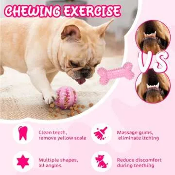 Omivine Puppy Chew Toys for Teething Small Dogs, 8 Pack Puppy Toys for Teething Treat Interactive to Keep Them Busy, Cute Pink Soft Durable Rubber Toy for Small Dogs, Girl Puppy Essentials
