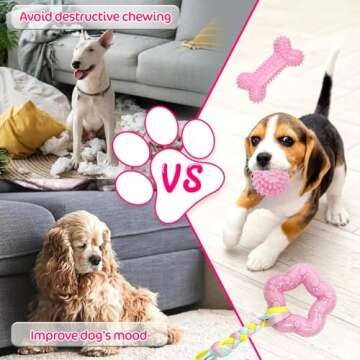 Omivine Puppy Chew Toys for Teething Small Dogs, 8 Pack Puppy Toys for Teething Treat Interactive to Keep Them Busy, Cute Pink Soft Durable Rubber Toy for Small Dogs, Girl Puppy Essentials