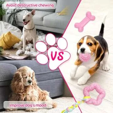 Omivine Puppy Chew Toys for Teething Small Dogs, 8 Pack Puppy Toys for Teething Treat Interactive to Keep Them Busy, Cute Pink Soft Durable Rubber Toy for Small Dogs, Girl Puppy Essentials