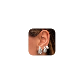 Gokeey Chunky Silver Hoop Earrings for Women - Waterproof & Lightweight