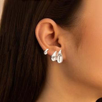 Gokeey Chunky Silver Hoop Earrings Waterproof Lightweight