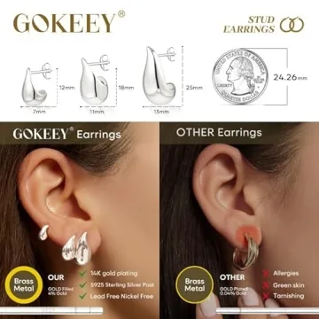 Gokeey Chunky Silver Hoop Earrings Waterproof Lightweight