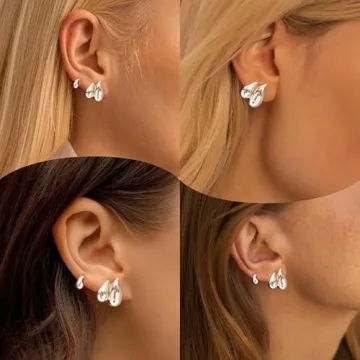 Gokeey Chunky Silver Hoop Earrings Waterproof Lightweight