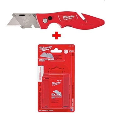 Milwaukee 48-22-1902 Fastback Flip Utility Knife and 48-22-1950 General Purpose Utility Blades with ...