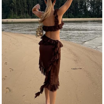 NUFIWI Y2K Ruffles Two Piece Set for Trendy Summer Fashion