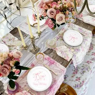 NUTTYBASH Pink Bow Birthday Party Supplies, 96Pcs Coquette Birthday Decorations Includes Pink Bow Napinks Plates Forks Pink Bow Theme Tableware Birthday Party Supplies Bow Girls Birthday Party Decor