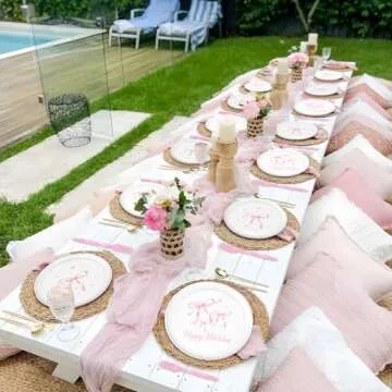 NUTTYBASH Pink Bow Birthday Party Supplies, 96Pcs Coquette Birthday Decorations Includes Pink Bow Napinks Plates Forks Pink Bow Theme Tableware Birthday Party Supplies Bow Girls Birthday Party Decor