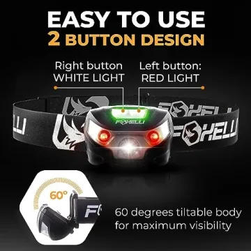 Foxelli Rechargeable LED Headlamp Bright and Comfort