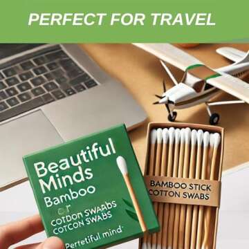 Beautiful Mind Bamboo Cotton Swabs for Ears – 500 Pack – Qtips with Carbonized Bamboo for Durability – Eco-Friendly, Biodegradable & Vegan – 100% Organic Cotton Ear Swabs for Makeup