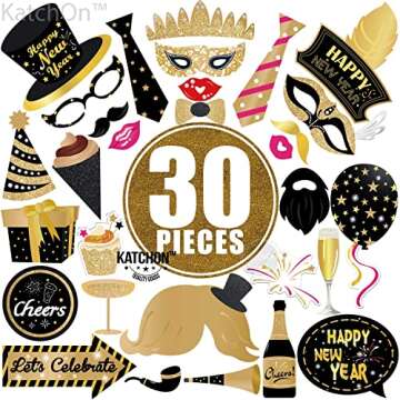 KatchOn, New Years Photo Booth Props 2025 - Pack of 30 | Glitter New Years Eve Photo Booth Props 202...