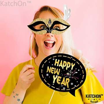 KatchOn, New Years Photo Booth Props 2025 - Pack of 30 | Glitter New Years Eve Photo Booth Props 2025 for New Years Eve Party Supplies 2025 | NYE Party Favors 2025 for Happy New Years Decorations 2025