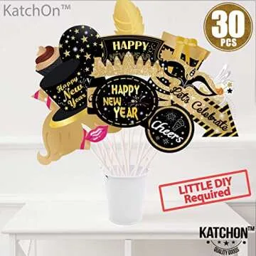 KatchOn, New Years Photo Booth Props 2025 - Pack of 30 | Glitter New Years Eve Photo Booth Props 2025 for New Years Eve Party Supplies 2025 | NYE Party Favors 2025 for Happy New Years Decorations 2025