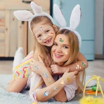 Easter Temporary Tattoos for Kids,Glow Easter Decorations Party Favors Supplies，Easter Basket Stuffers Hunt for teens girls babies adults