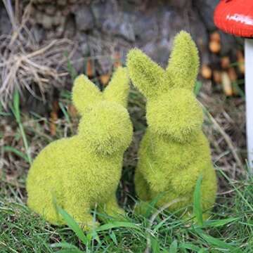 CynynYxy Easter Bunny Decor, 2pcs Flocked Bunny Moss Bunnies Spring Decor Resin Rabbit Figurines for Table Desk Easter Decorations (Small 2pcs)