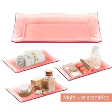 Haturi Bathroom Accessories Set, 4 Pcs Pink Glass Bathroom Accessories Sets Complete w/Lotion Soap Dispenser, Toothbrush Holder, Apothecary Jar, Vanity Tray, Bathroom Decor, Gift for Home Apartment