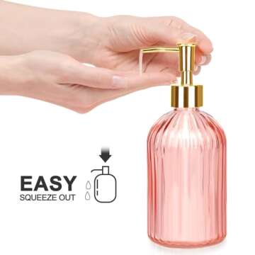 Haturi Bathroom Accessories Set, 4 Pcs Pink Glass Bathroom Accessories Sets Complete w/Lotion Soap Dispenser, Toothbrush Holder, Apothecary Jar, Vanity Tray, Bathroom Decor, Gift for Home Apartment